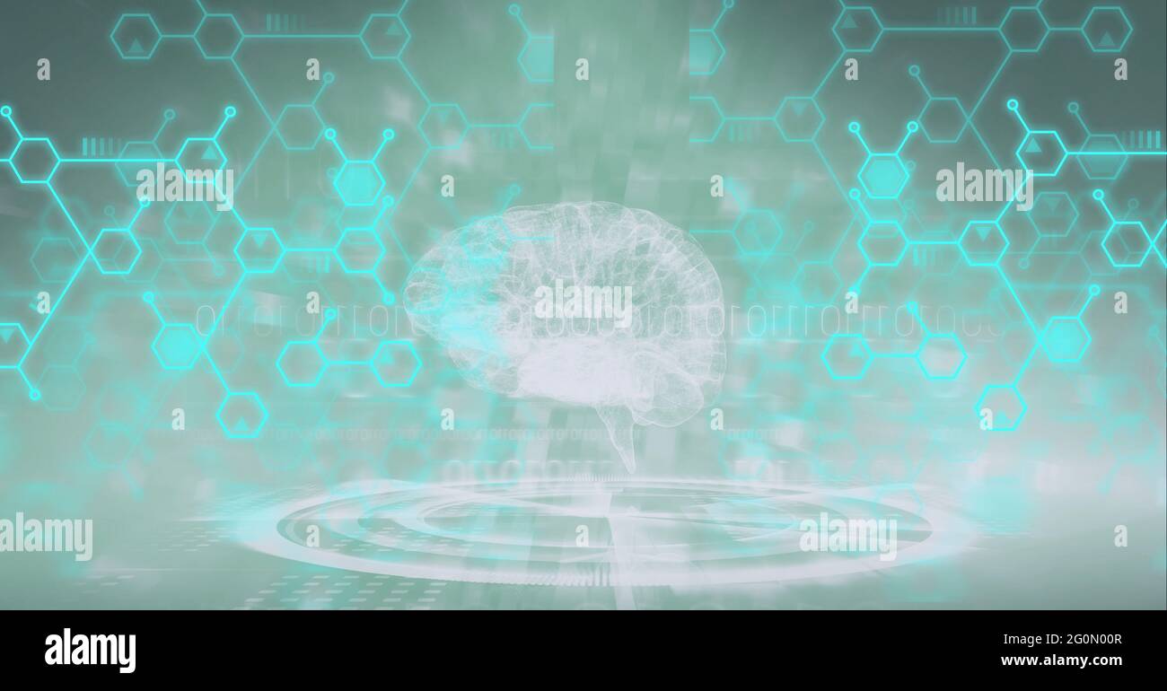 Composition of human brain and white structures of chemical compounds Stock Photo