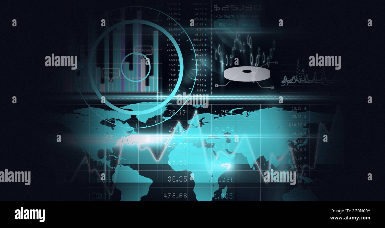 Composition of scope scanning and data processing over world map Stock ...