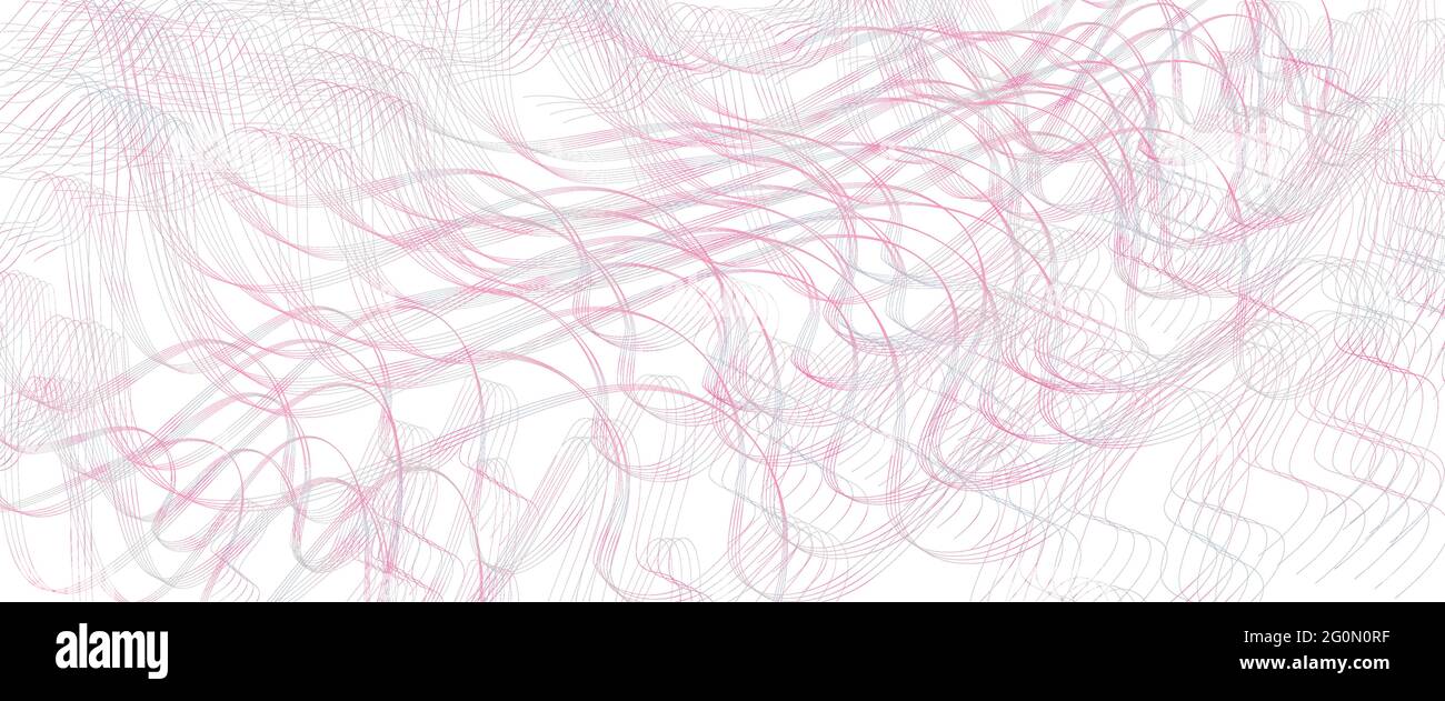 Pink, gray thin undulating lines. Tangled, subtle curves. Pastel squiggles, wave pattern. Abstract vector background. Design for banner, landing page Stock Vector