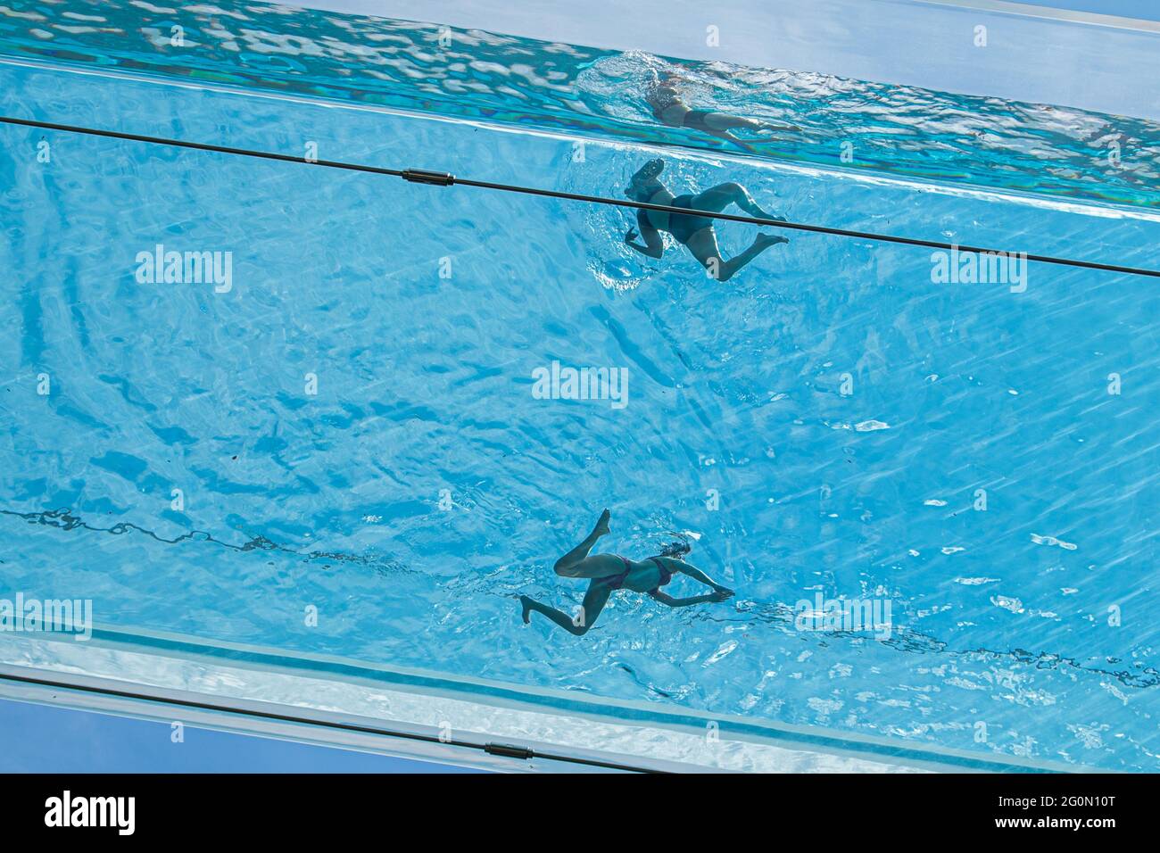 London 2 June 21 Swimmers Cool Off At The Transparent Skypool At Embassy Gardens In London On Another Hot Day In The Capital During A Mini Heatwave With Temperatures Exceeding 25c