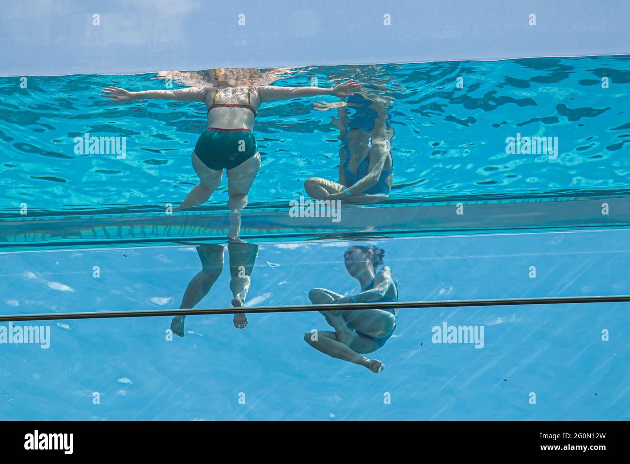 London 2 June 21 Swimmers Cool Off At The Transparent Skypool At Embassy Gardens In London On Another Hot Day In The Capital During A Mini Heatwave With Temperatures Exceeding 25c