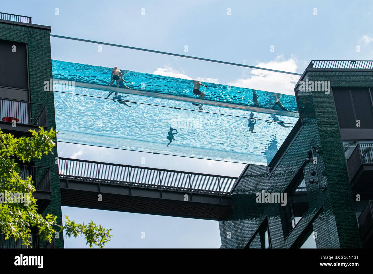 London 2 June 21 Swimmers Cool Off At The Transparent Skypool At Embassy Gardens In London On Another Hot Day In The Capital During A Mini Heatwave With Temperatures Exceeding 25c