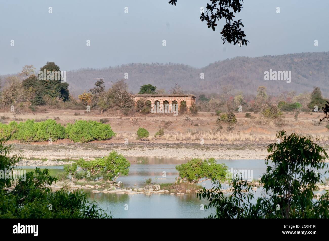 Beautiful old abandoned Panna Fort, river and rocky riverbed at Panna