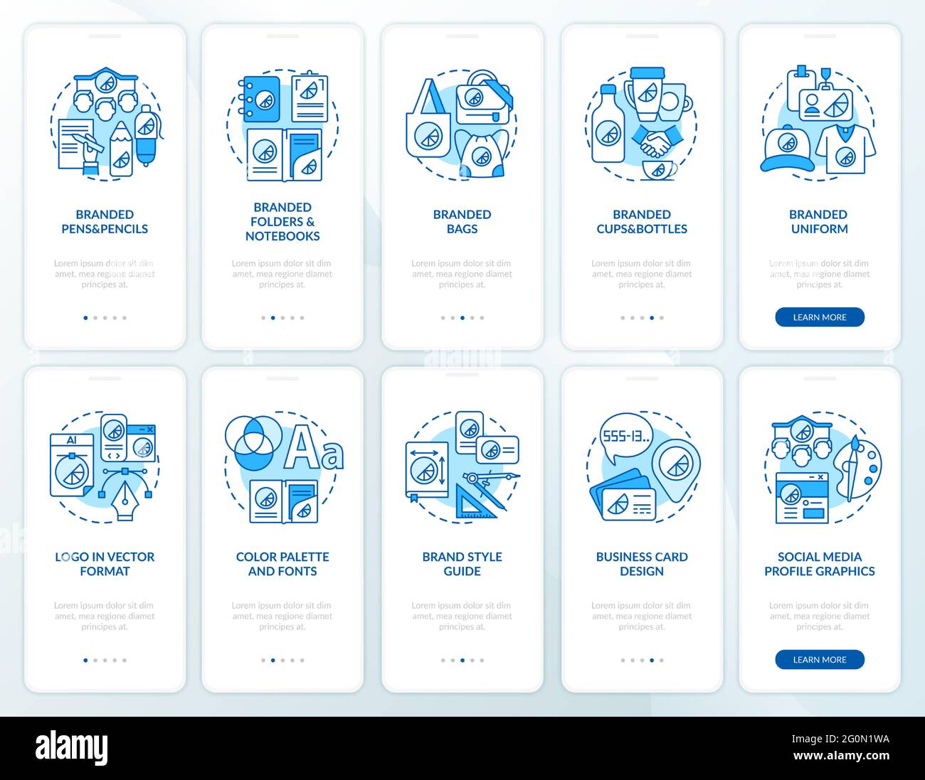 Corporate branding onboarding mobile app page screen with concepts set ...
