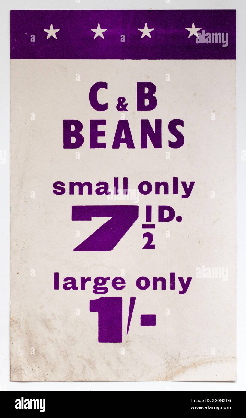 1970s Shop Price Display Label - Crosse and Blackwell Beans Stock Photo