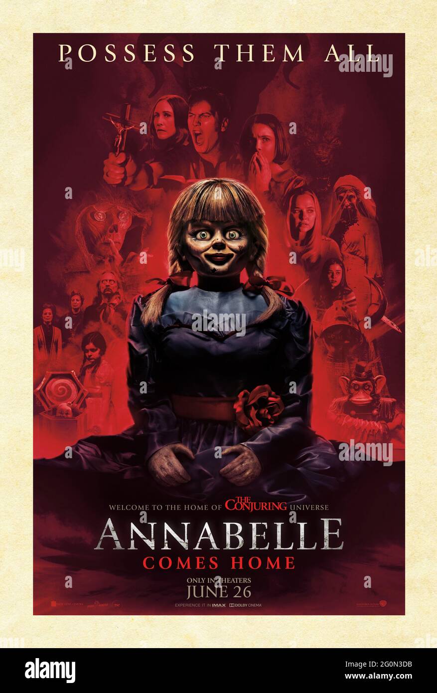 USA. Annabelle in the ©Warner Bros new movie: Annabelle Comes Home (2019).  Plot: Paranormal investigators Ed and Lorraine Warren keep a possessed doll  locked up in an artifacts room in their house.