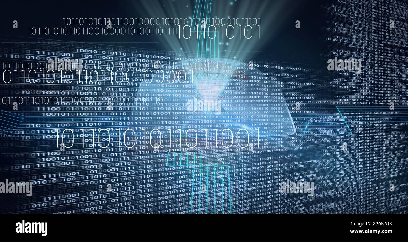 Composition Of Online Security Padlock Icon Scopes And Binary Coding Stock Photo Alamy