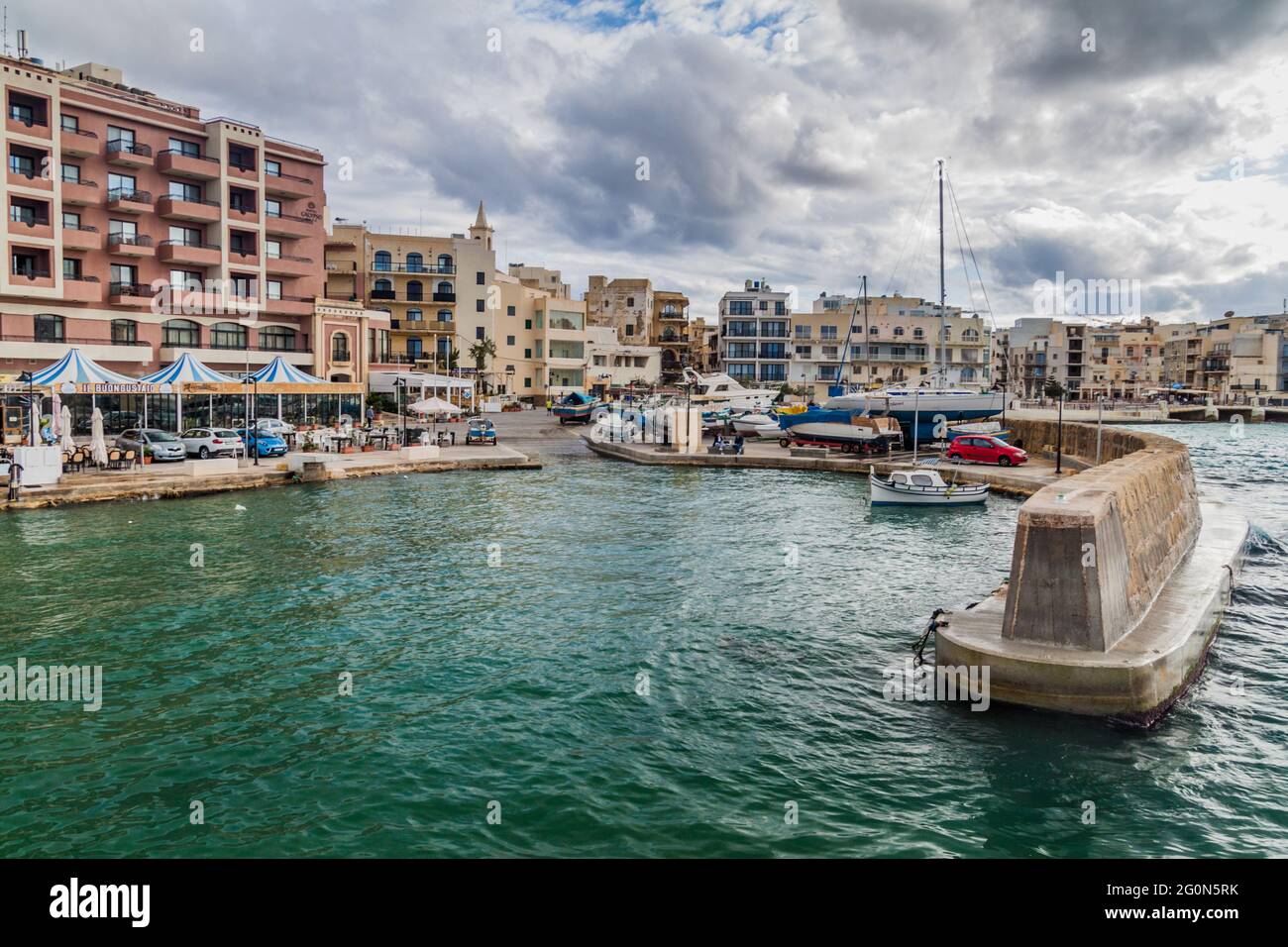 MARSALFORN, MALTA - NOVEMBER 8, 2017: Harbor of Marsalforn on Gozo island, Malta Stock Photo