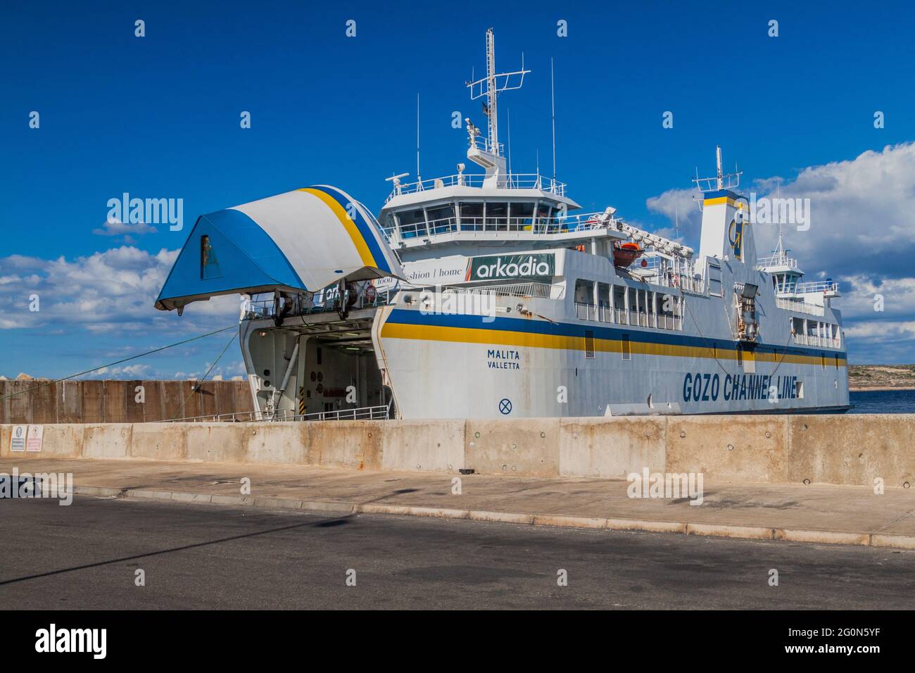 CIRKEWWA, MALTA - NOVEMBER 10, 2017: Ferry from Cirkewwa on Malta island to Mgarr on Gozo. Stock Photo