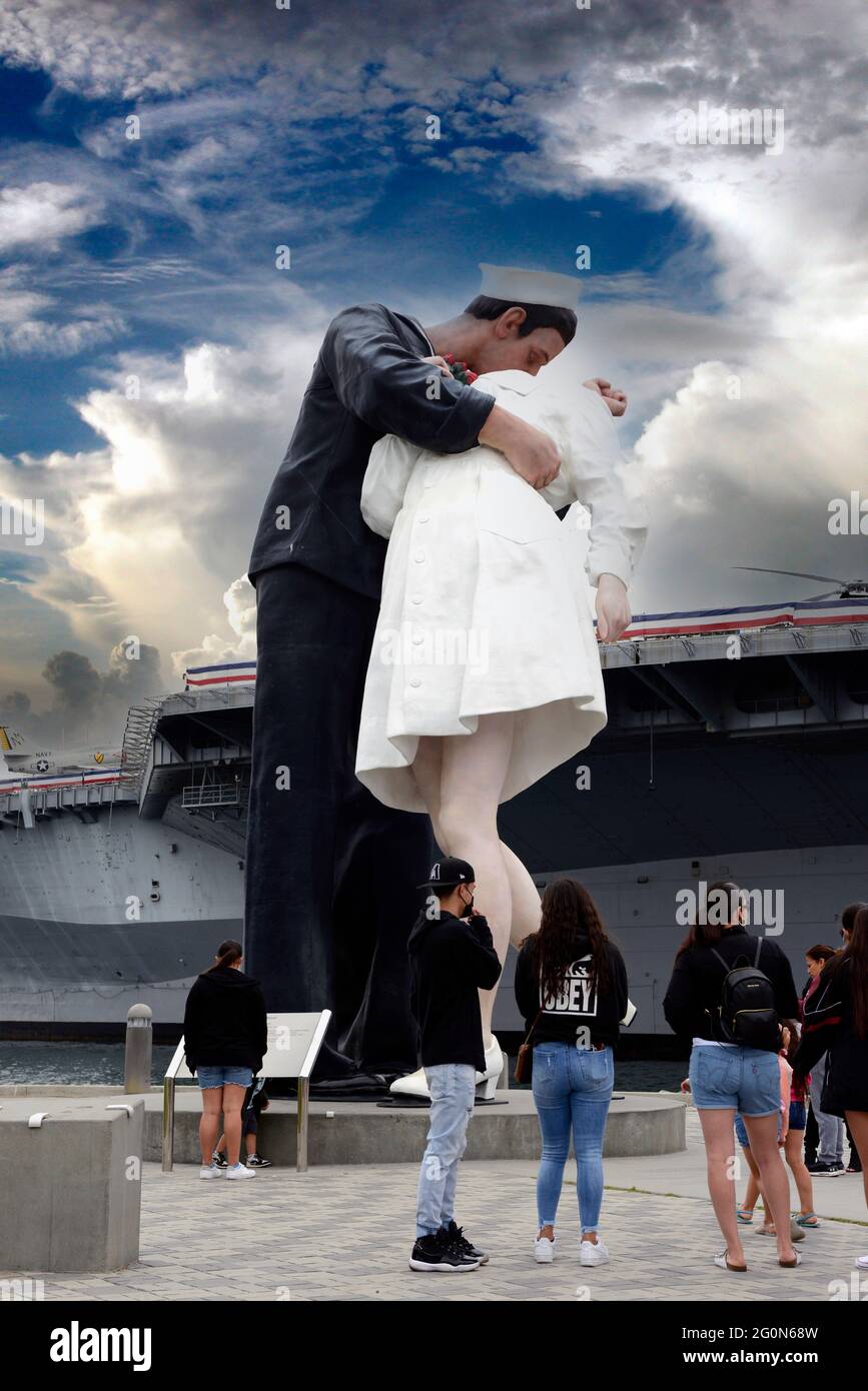 Famous kissing sailor of 1945 sculpture in the Bob Hope Memorial Park