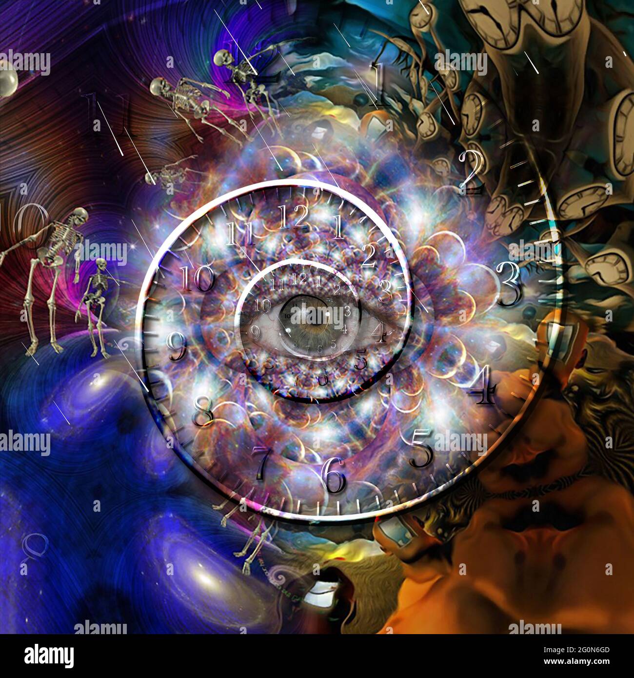 All seeing eye and spiral clock. 3D rendering Stock Photo Alamy