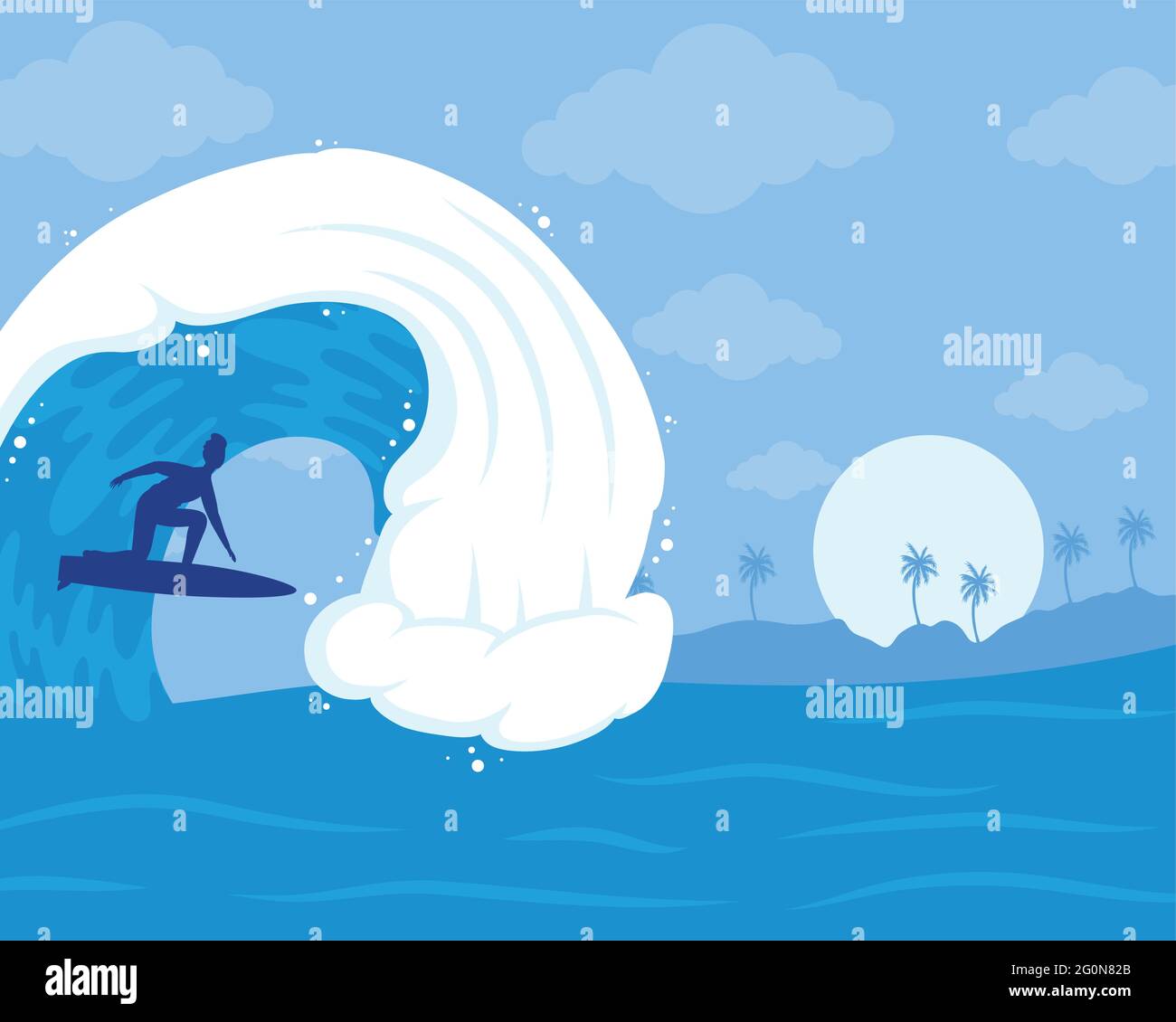 surfer silhouette in ocean wave scene Stock Vector Image & Art - Alamy