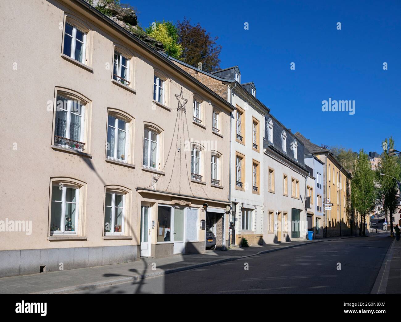 Europe, Luxembourg, Luxembourg City, Traditional Terraced Houses on Rue Saint-Ulric Stock Photo