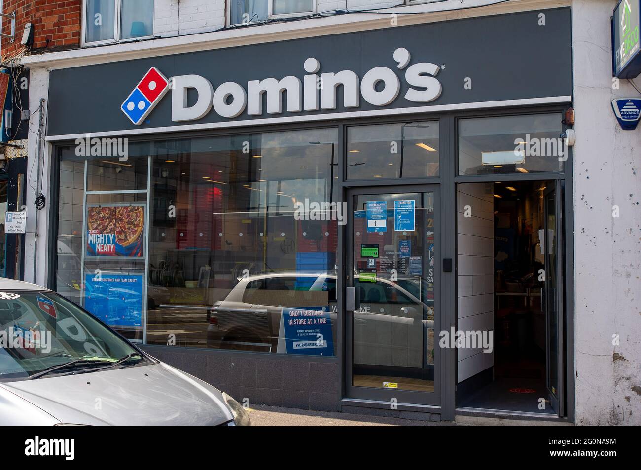 Slough, Berkshire, UK. 2nd June, 2021. Domino's Pizza are reported to be looking to recruit 5,000 chefs and drivers as the demand for take away pizzas continues to soar after the Covid-19 lockdowns. Domino's have 1,200 outlets in the UK. Domino's are also offering 1,400 jobs as part of the Government's Kickstart Scheme. Credit: Maureen McLean/Alamy Stock Photo
