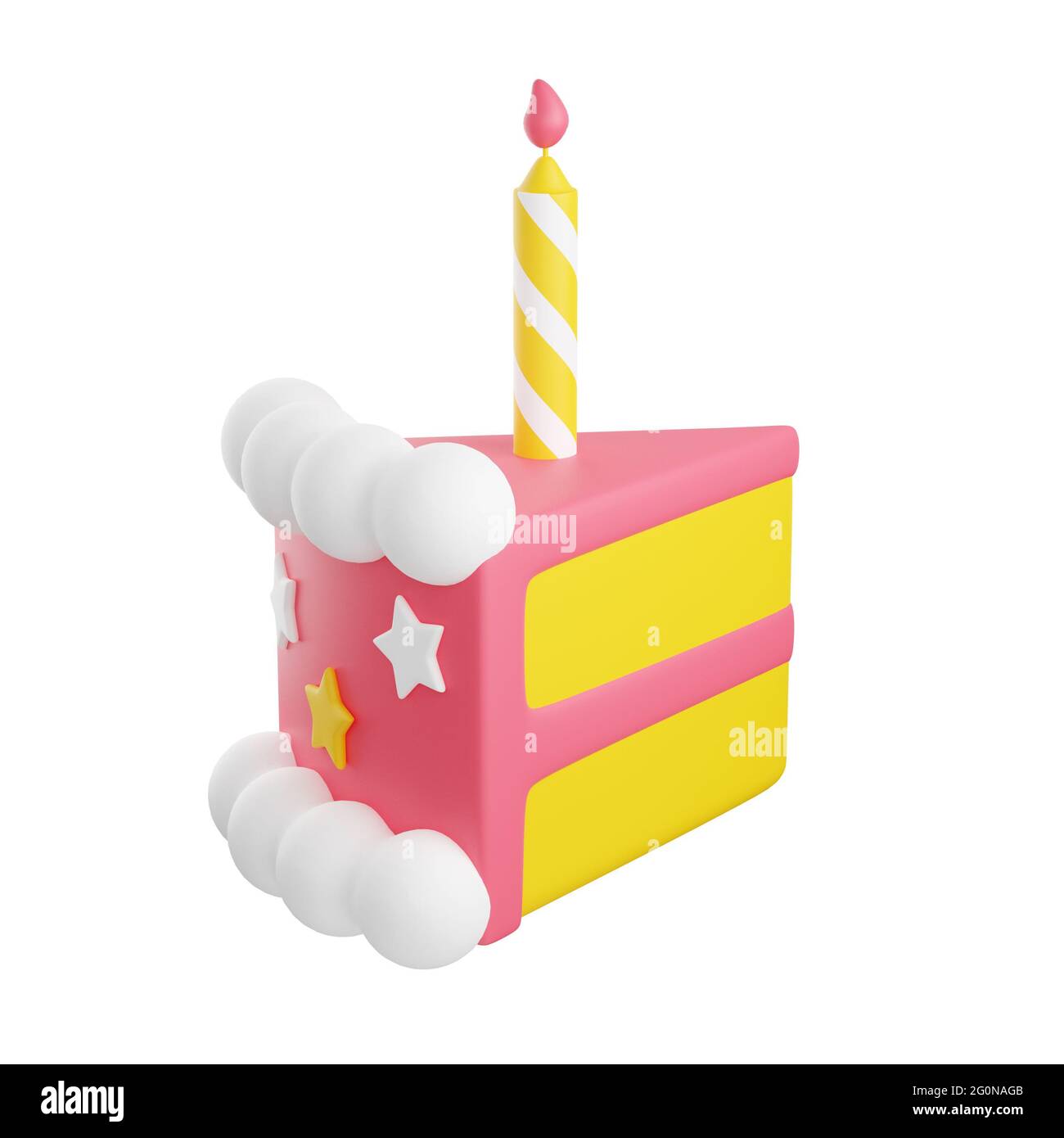 Piece of birthday cake with icing and candle 3d render illustration ...