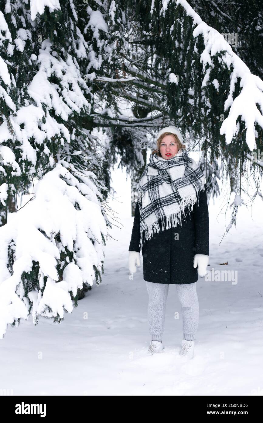 A person is cross country skiing in the snow Stock Photo