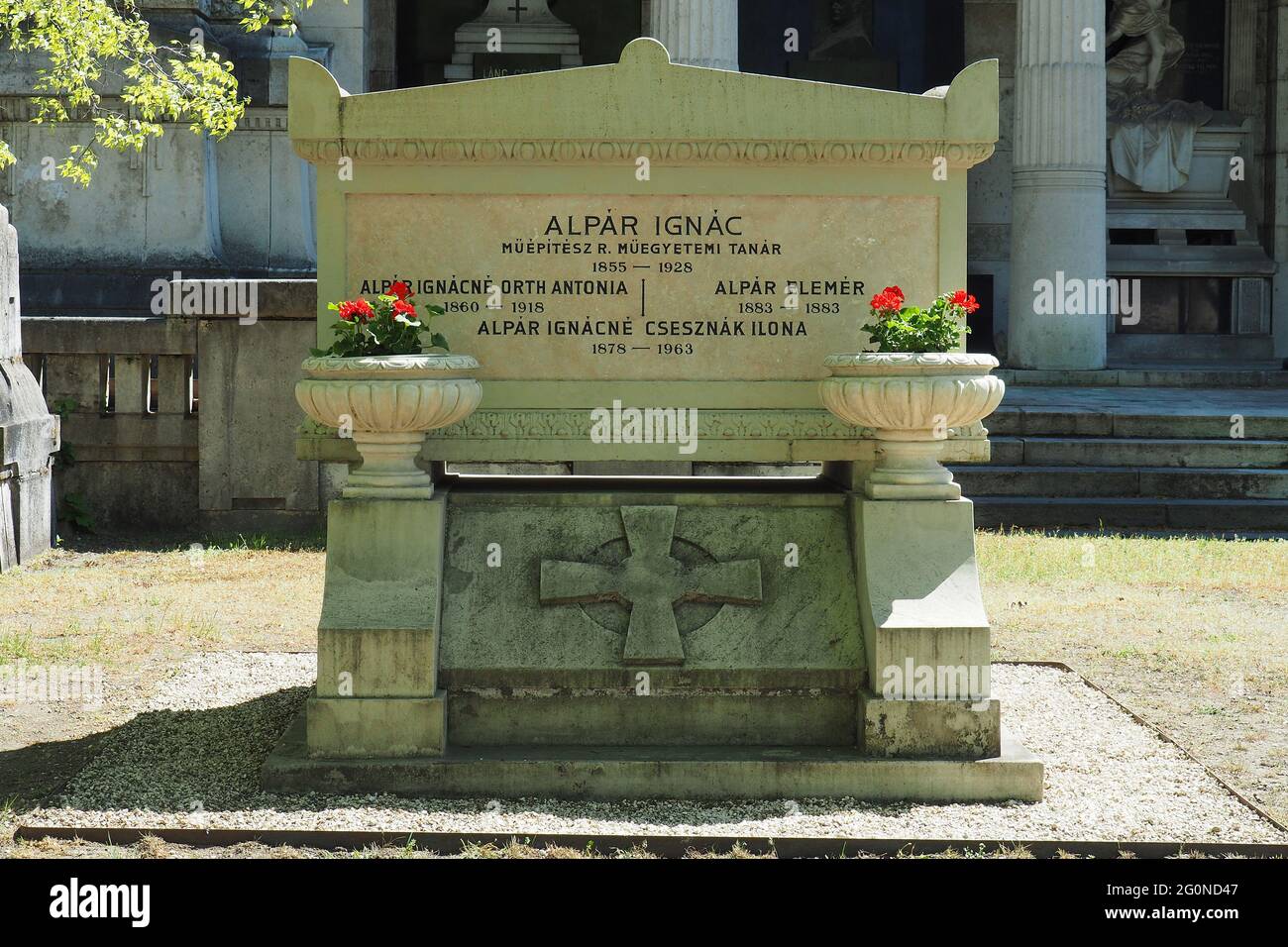 Tomb of Ignác Alpár József, was a Hungarian architect, Kerepesi Cemetery (Fiume Road National Graveyard), 8th District, Budapest, Hungary Stock Photo