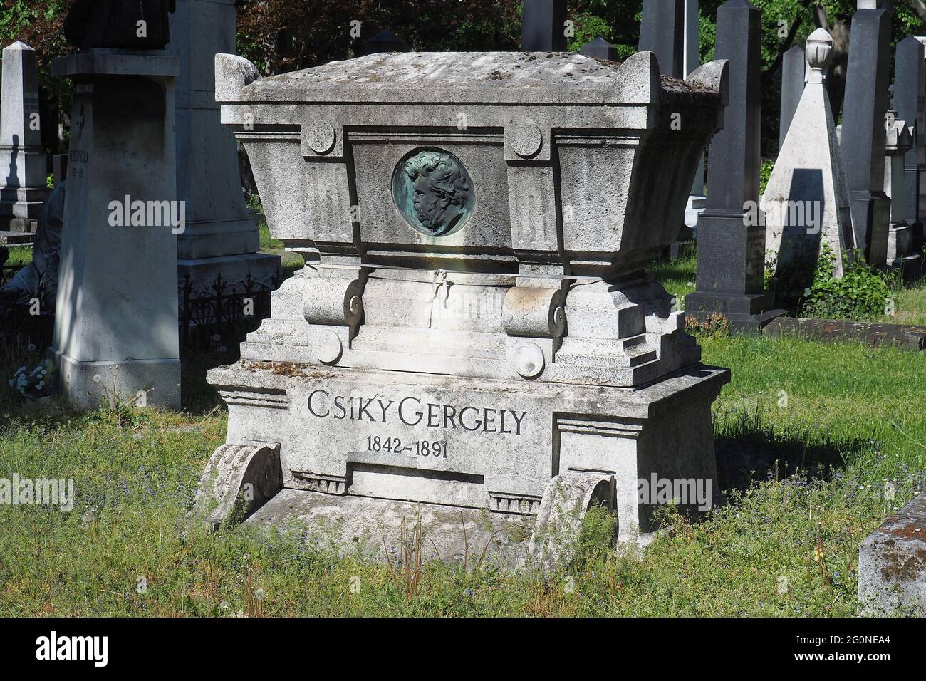 Tomb of Gergely Csiky dramatist (Gregor Csiky), Kerepesi Cemetery (Fiume Road National Graveyard), 8th District, Budapest, Hungary, Europe Stock Photo