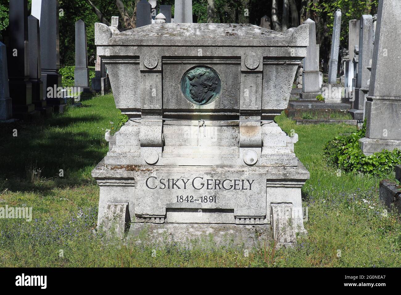 Tomb of Gergely Csiky dramatist (Gregor Csiky), Kerepesi Cemetery (Fiume Road National Graveyard), 8th District, Budapest, Hungary, Europe Stock Photo