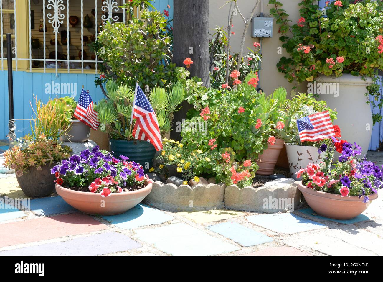 Floral tribute to Memorial Day in the Spanish Village Art Center, San