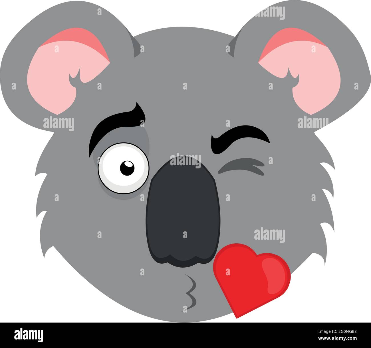 Vector emoticon illustration of the face of a cartoon koala with a heart-shaped kiss Stock Vector