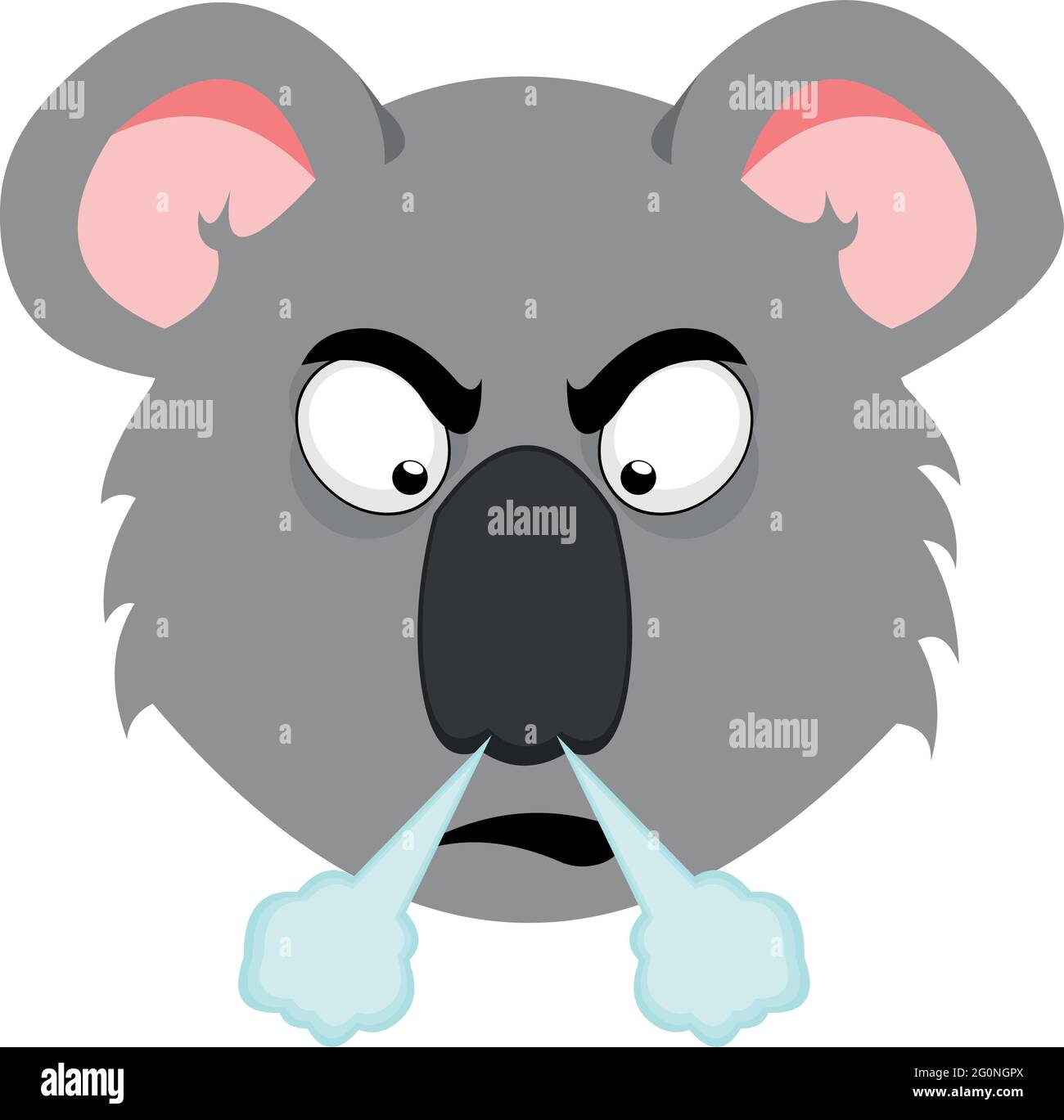 Vector emoticon illustration of a cartoon koala's face with an angry expression and fuming from its nose Stock Vector