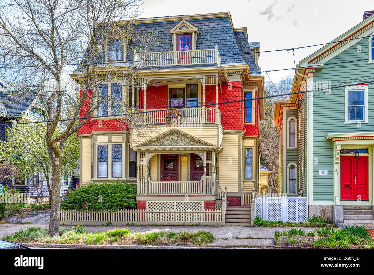 80 Dexter Street, Queen Anne style house listed in the Broadway-Armory Historic District, National Register of Historic Places. Stock Photo