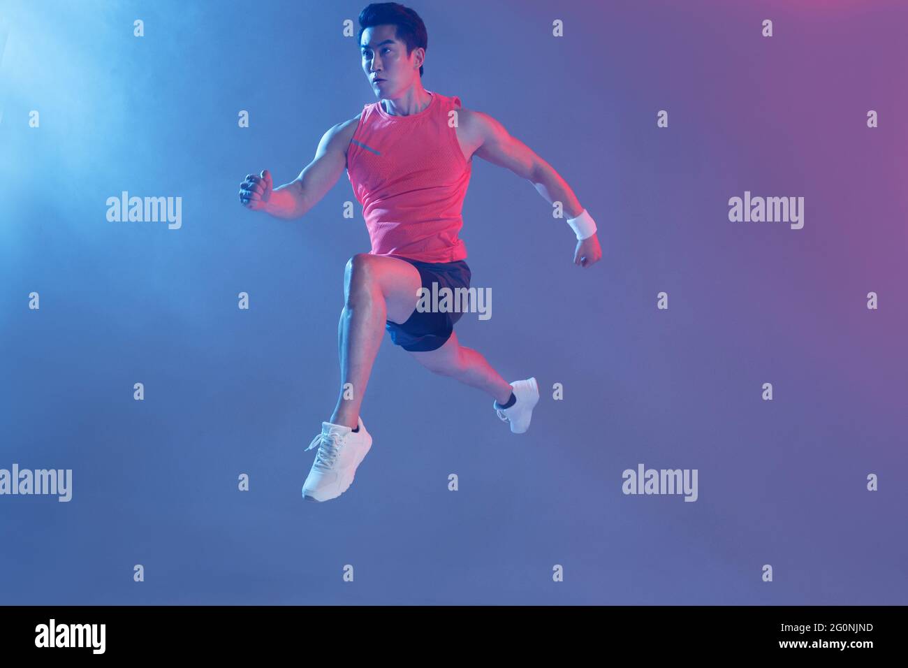 Running jump athletes Stock Photo Alamy