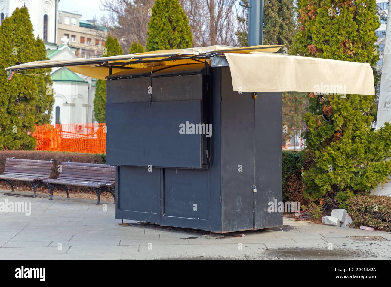 Closed Kiosk Booth During Cold Winter Season Stock Photo - Alamy