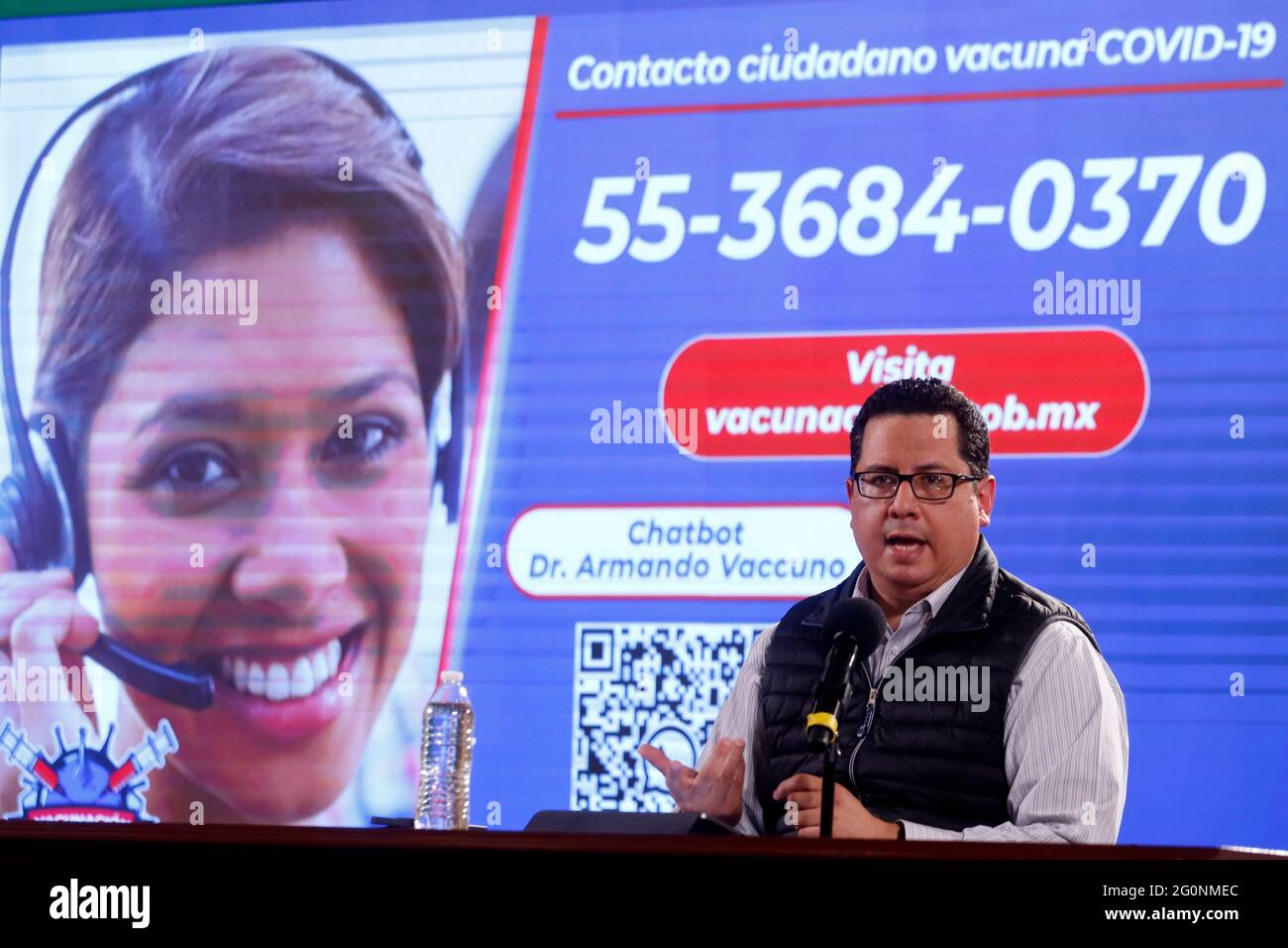 MEXICO CITY, MEXICO JUNE 1: Director of Epidemiology, Jose Luis Alomia, speaks during briefing conference at National Palace on June 1, 2021 in Mexico City, Mexico (Photo by Eyepix/Sipa USA) Stock Photo