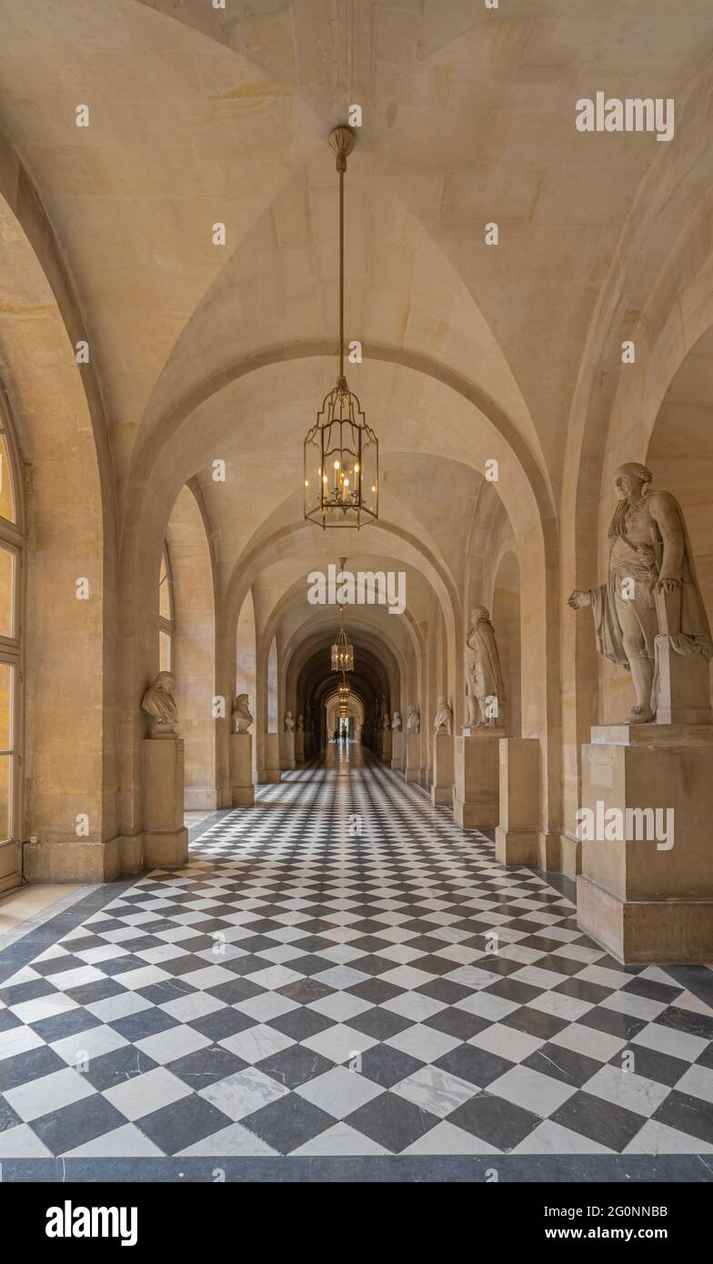 Versailles, France - 19 05 2021: Castle of Versailles. Stone corridor ...