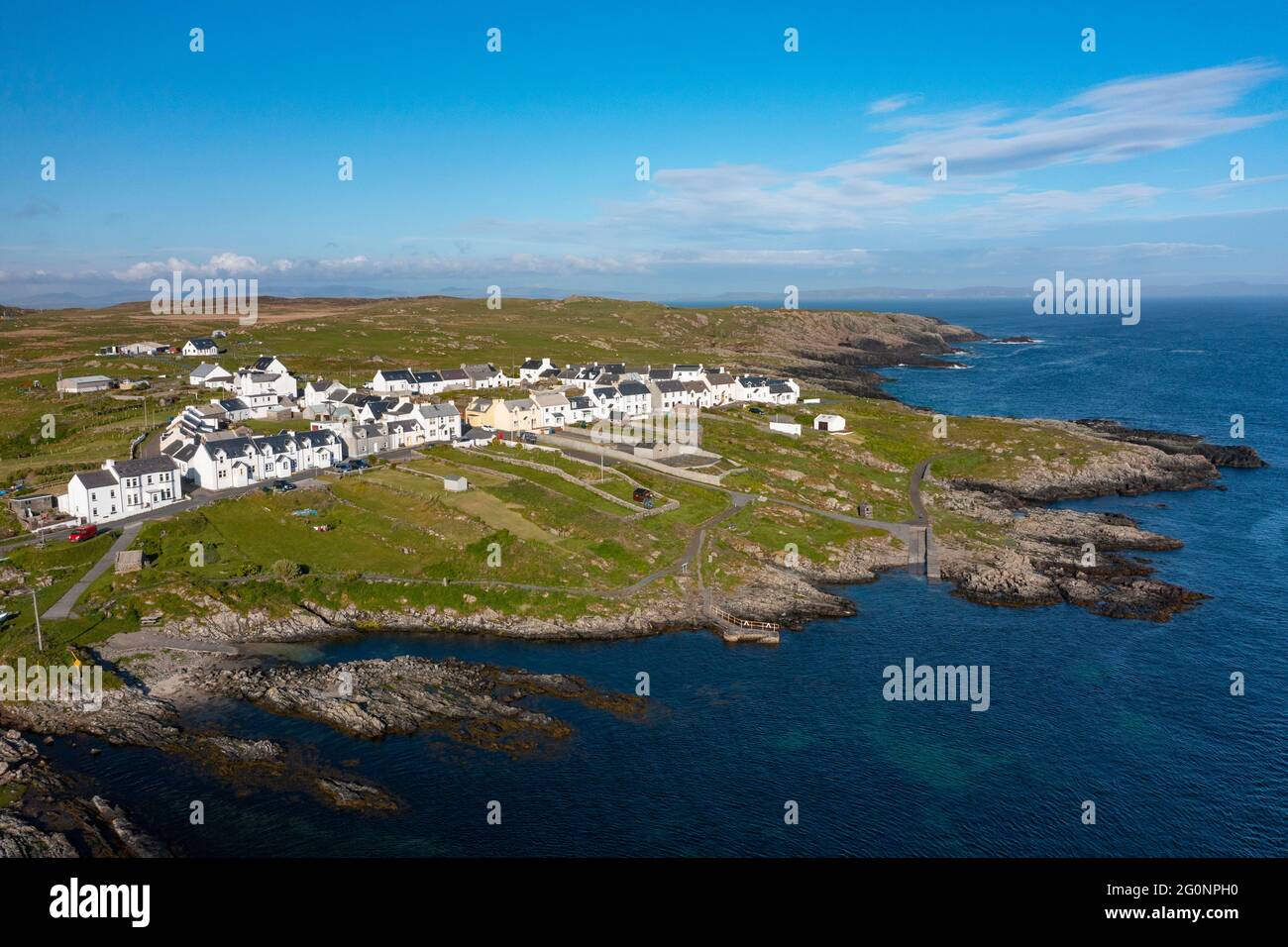 Aerial view of village of Port Wemyss on Rhinns of Islay on Islay , Inner Hebrides, Scotland UK Stock Photo