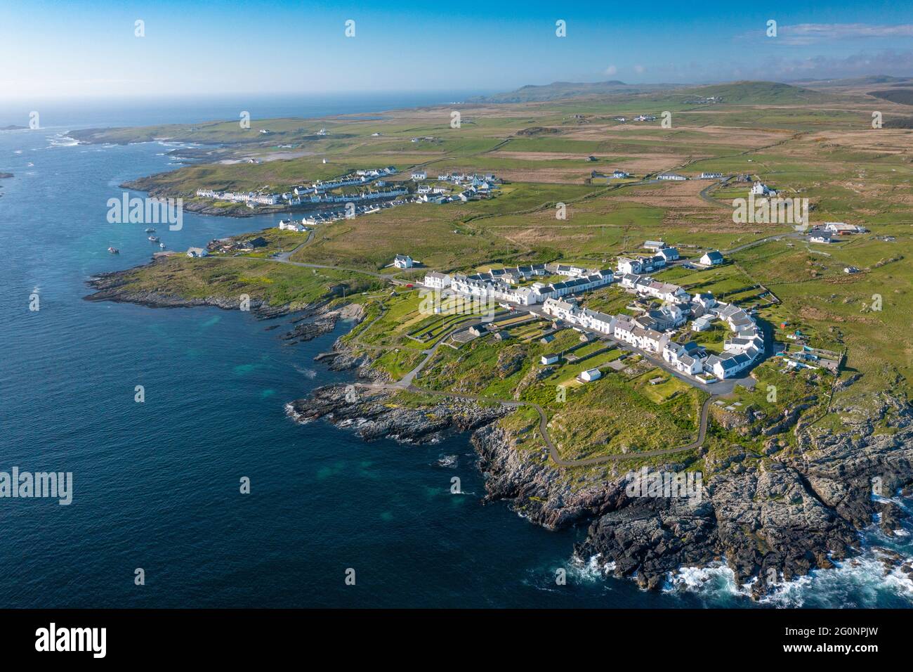 Aerial view of villages of Port Wemyss (near) and Portnahaven  on Rhinns of Islay on Islay , Inner Hebrides, Scotland UK Stock Photo