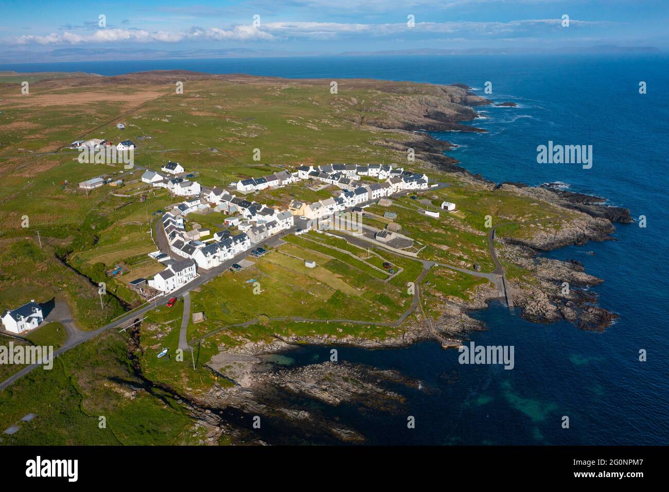 Aerial view of village of Port Wemyss on Rhinns of Islay on Islay , Inner Hebrides, Scotland UK Stock Photo