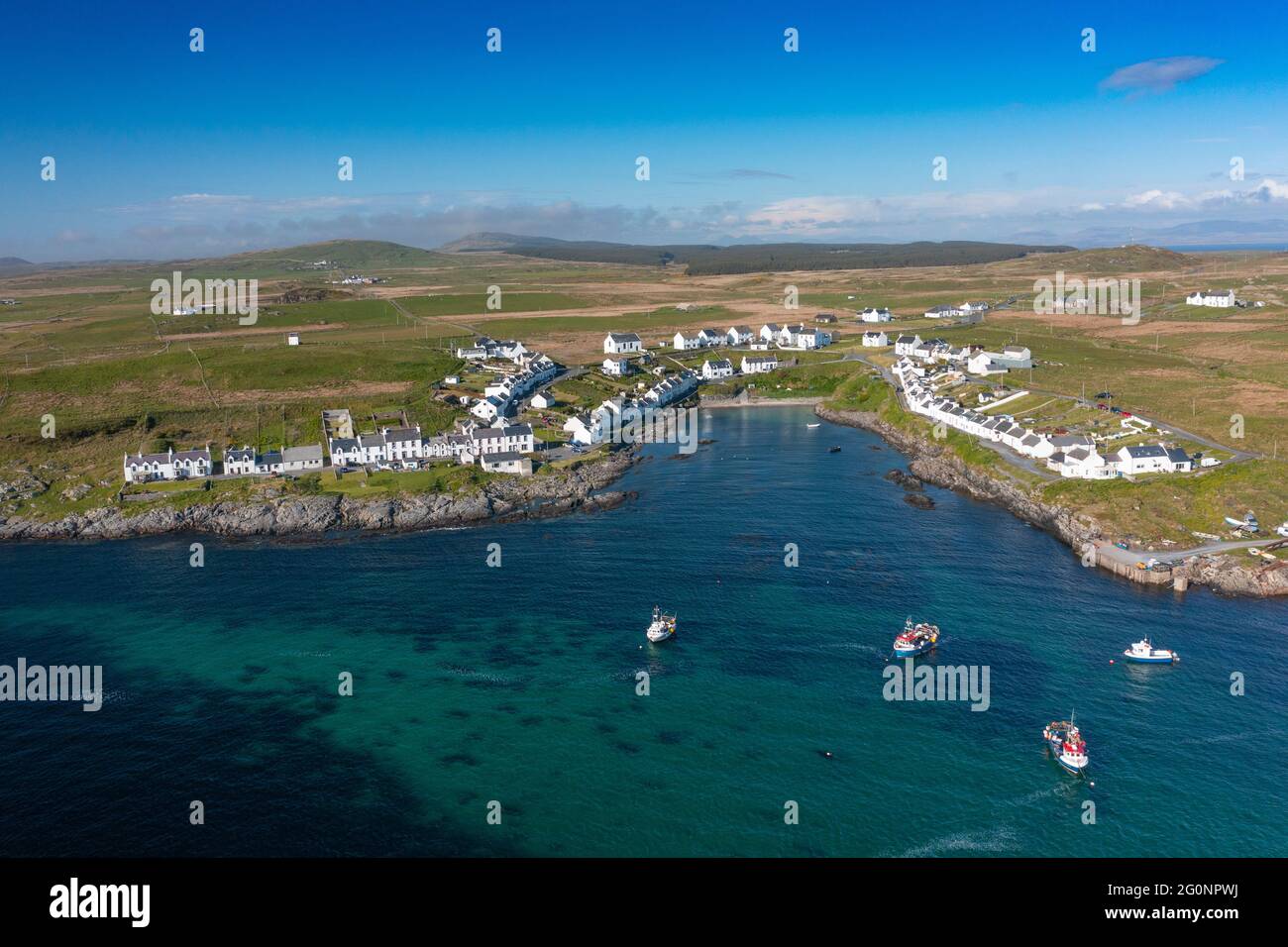 Aerial view of village of Portnahaven on Rhinns of Islay on Islay , Inner Hebrides, Scotland UK Stock Photo