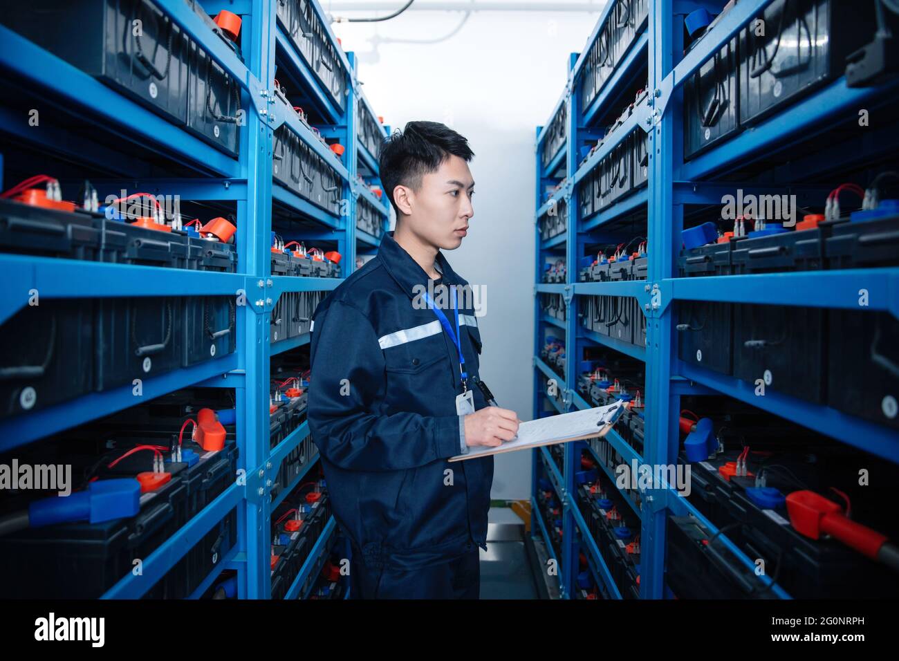 Technicians work in a factory Stock Photo
