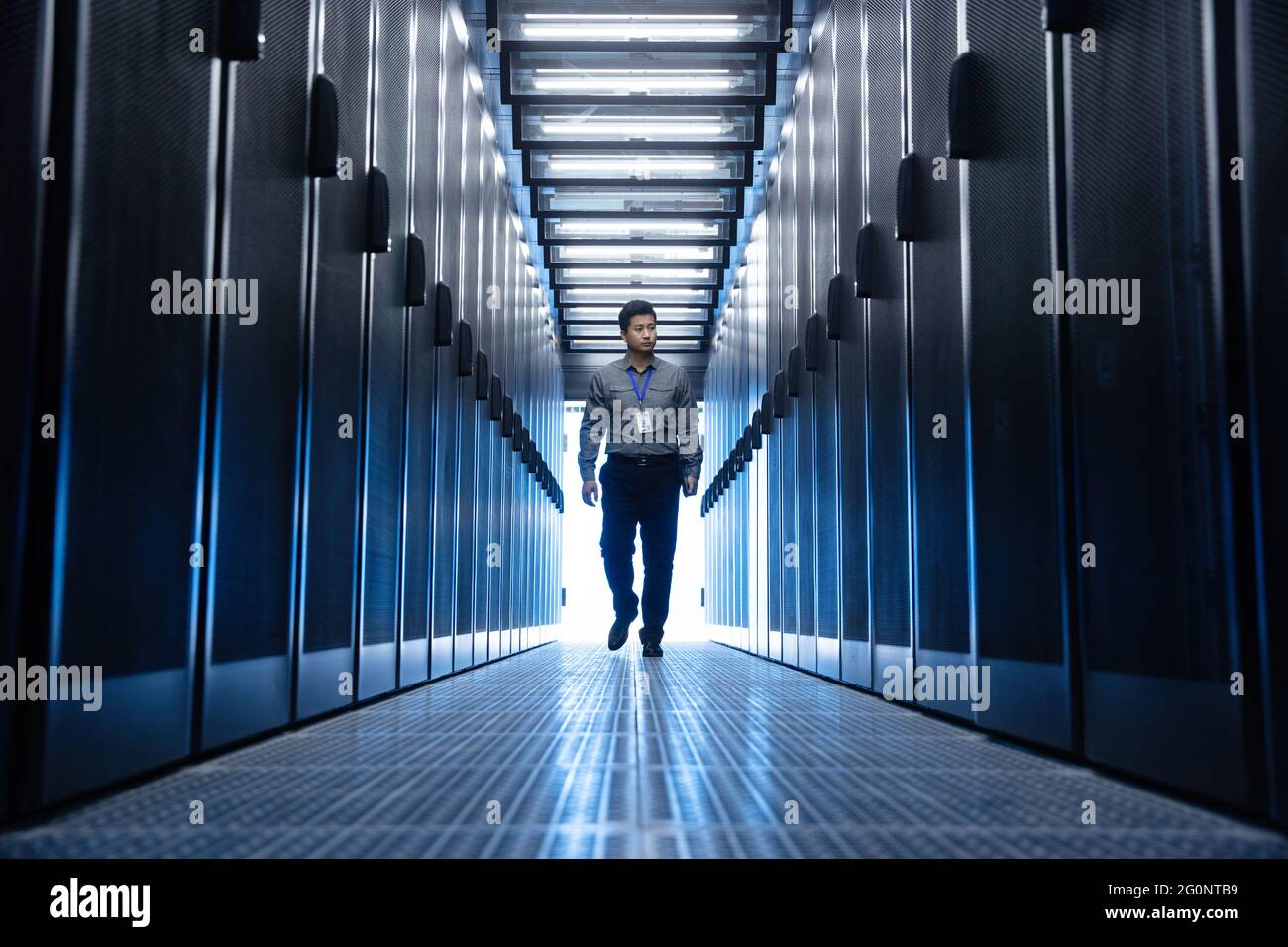 Technicians check in the computer room Stock Photo
