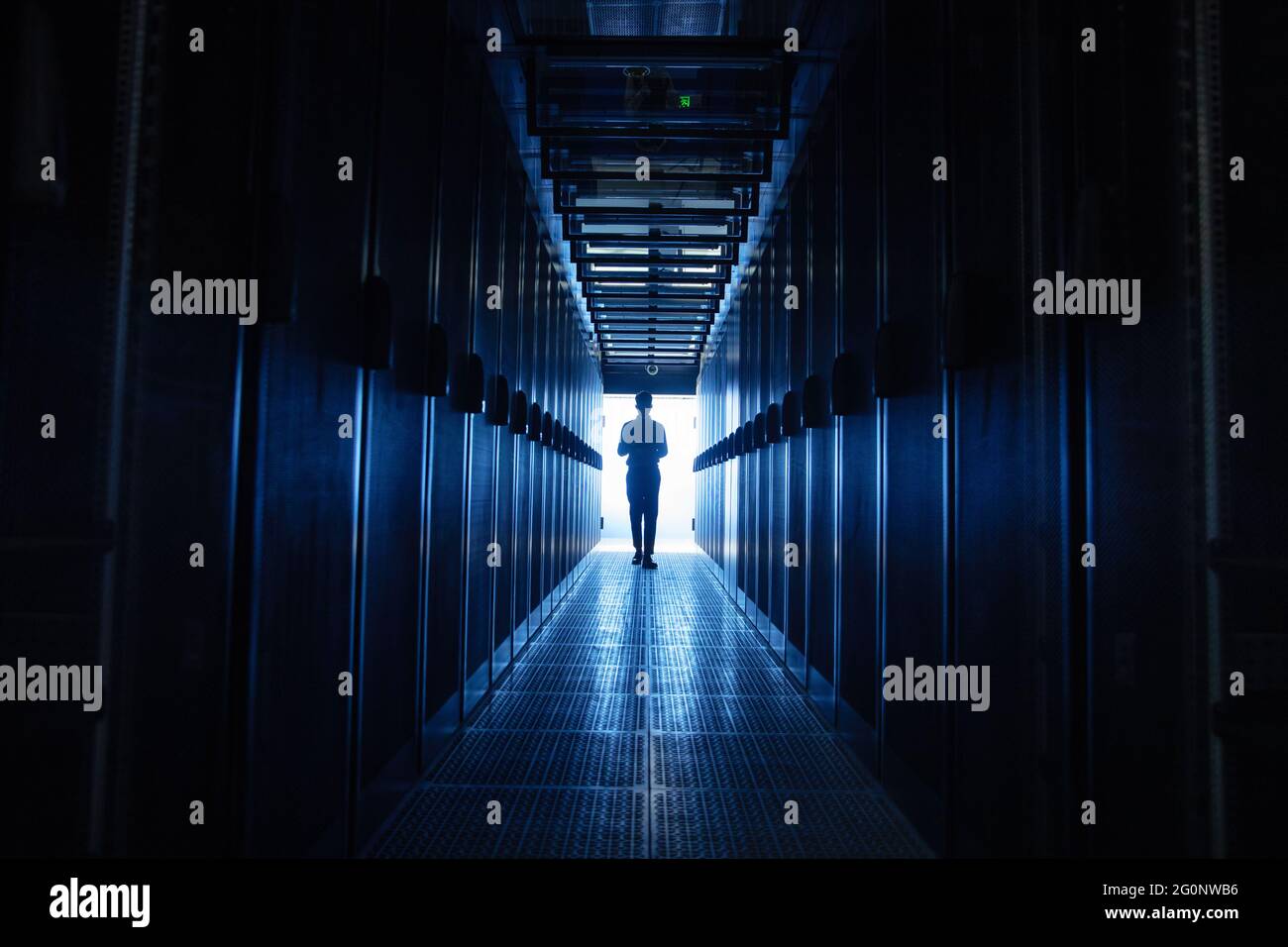 Technicians check in the computer room Stock Photo
