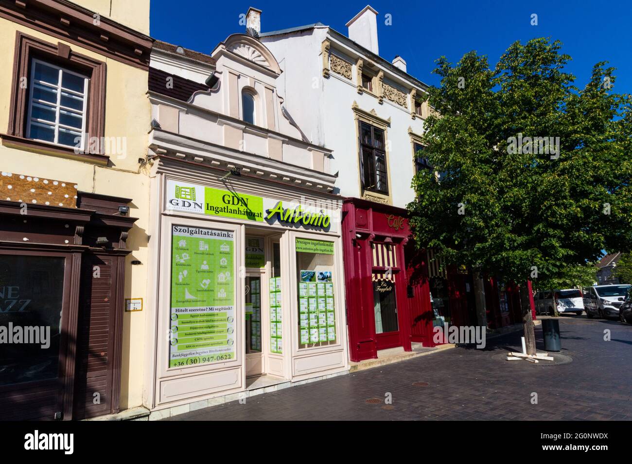 Small houses with typical wooden shop front, Varkerulet, Sopron, Hungary Stock Photo Alamy