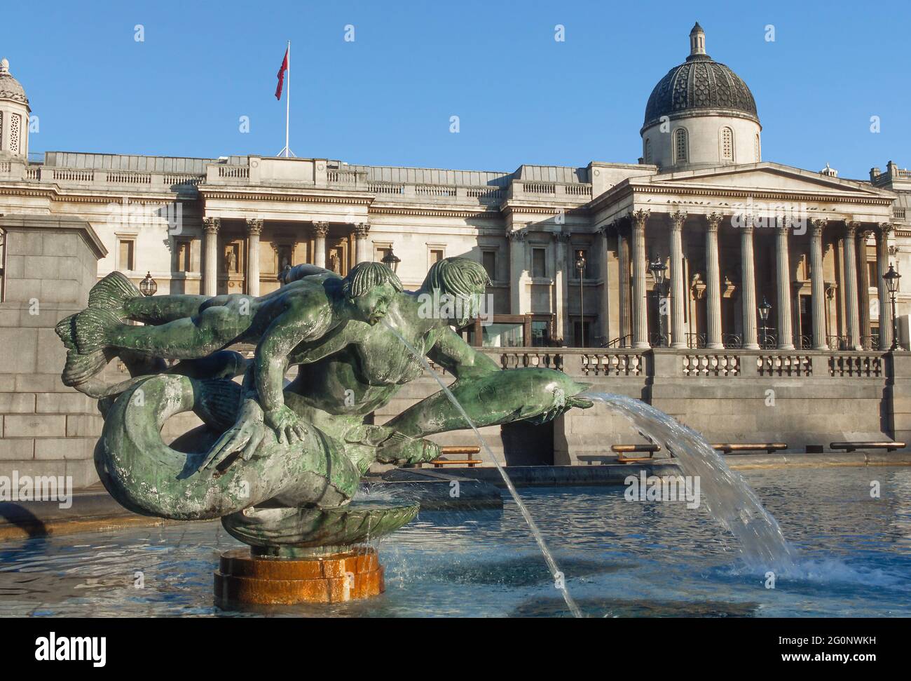 Mermaids and dophin fountain Trafalgar Square London Stock Photo