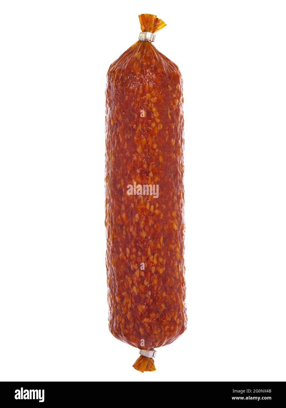 Dry and smoked salami stick isolated on white Stock Photo Alamy