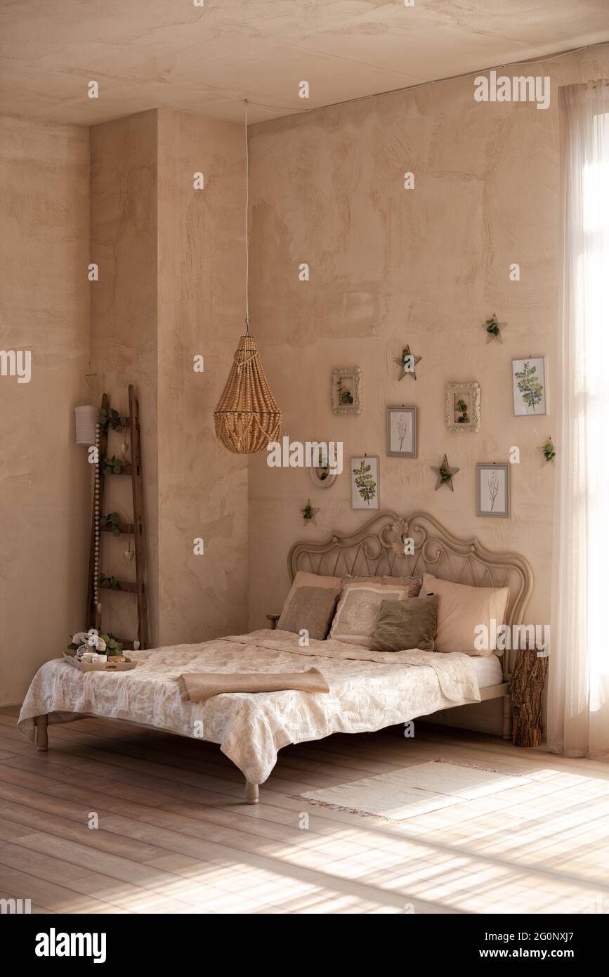 Simple bedroom interior with interior design summer style and ...