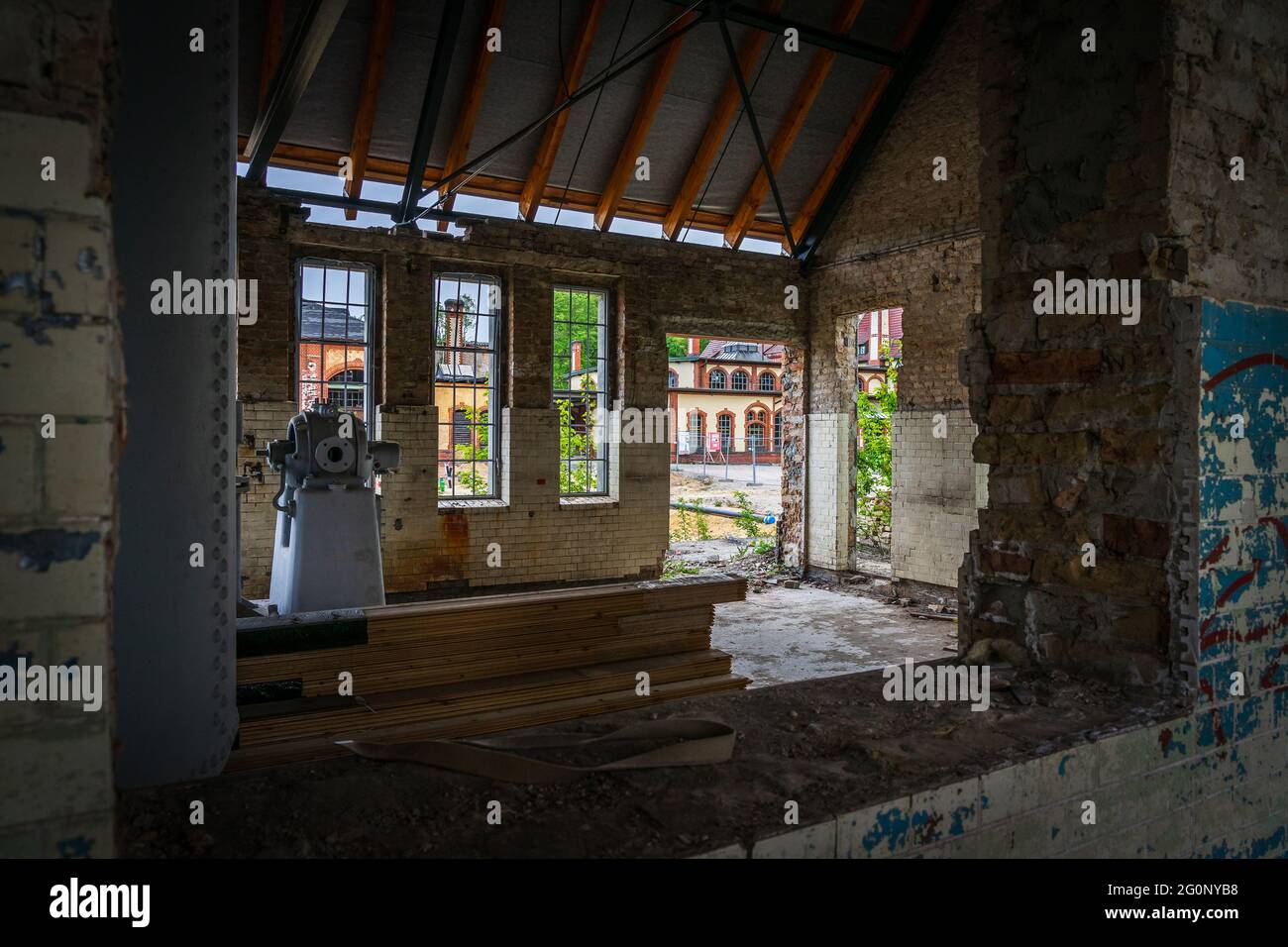 BEELITZ, GERMANY - MAY 23, 2021: Dilapidated buildings on the territory of a thermal power plant (built in 1898-1902). Stock Photo