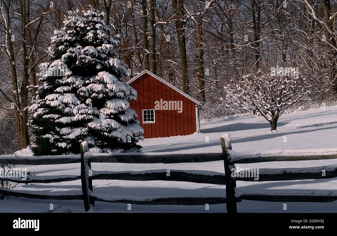 Winter snow, taken in Brandywine, Pennsylvania the sunny day after a heavy snow. Near where Andrew Wyeth grew up, raised a family and painted. Taken in 90's. Stock Photo