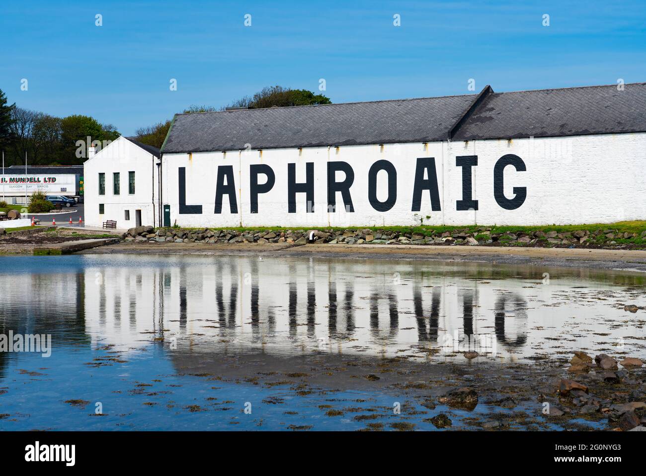 Exterior view of Laphroaig scotch whisky distillery at Kildalton on ...