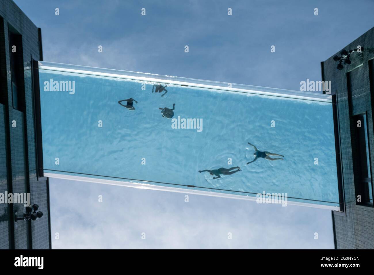 Swimmers use Sky Pool first floating Swimming Pool, London, United