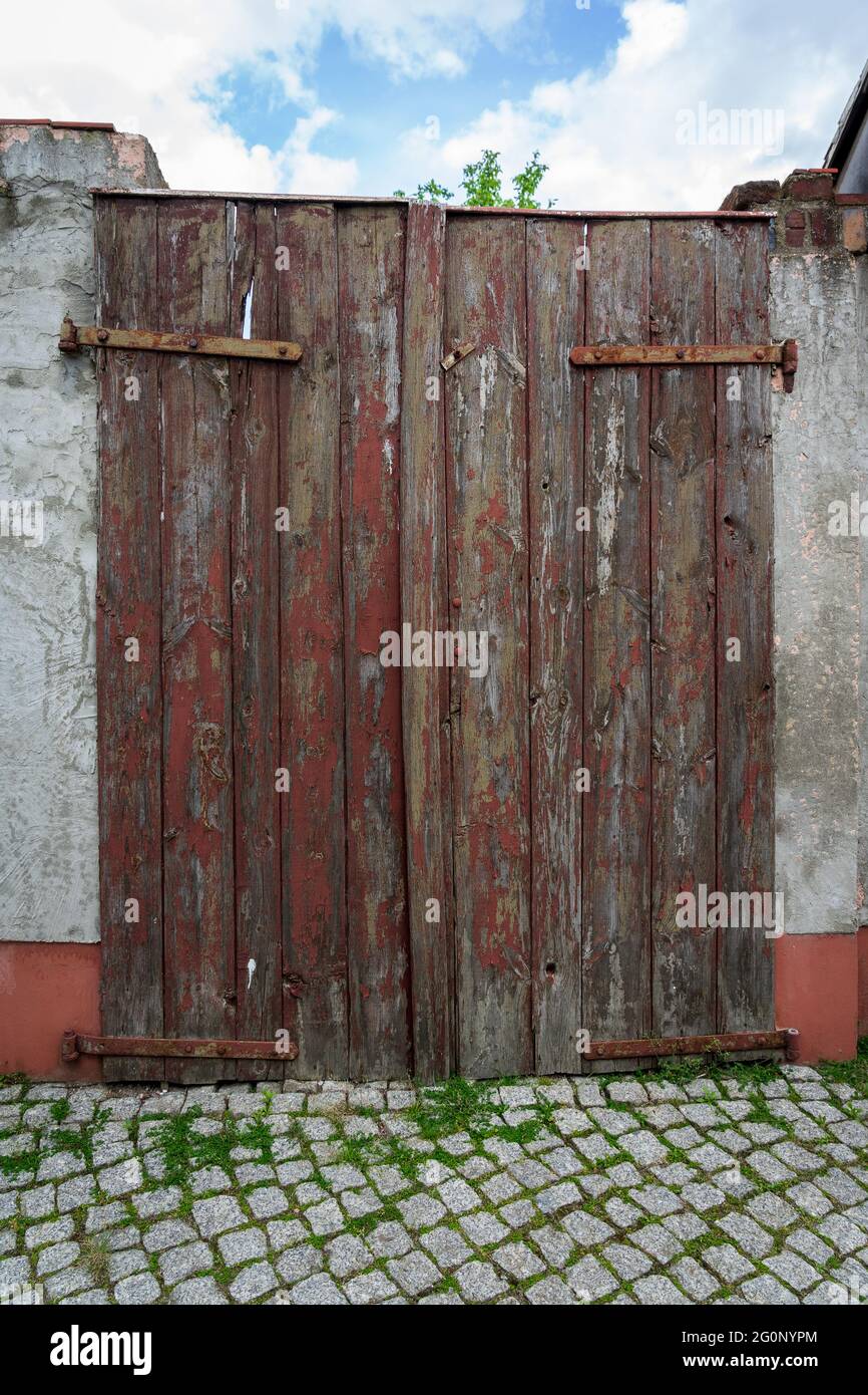 Closed old wooden gate. Background. Stock Photo