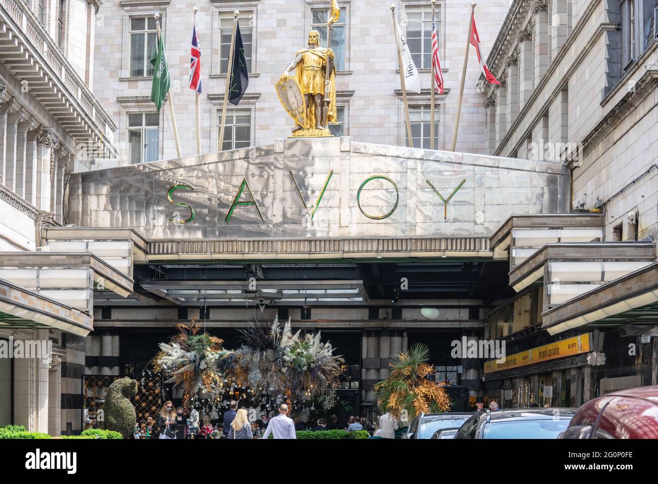 Main entrance to Hotel Savoy, London. UK, London, May 29, 2021 Stock Photo
