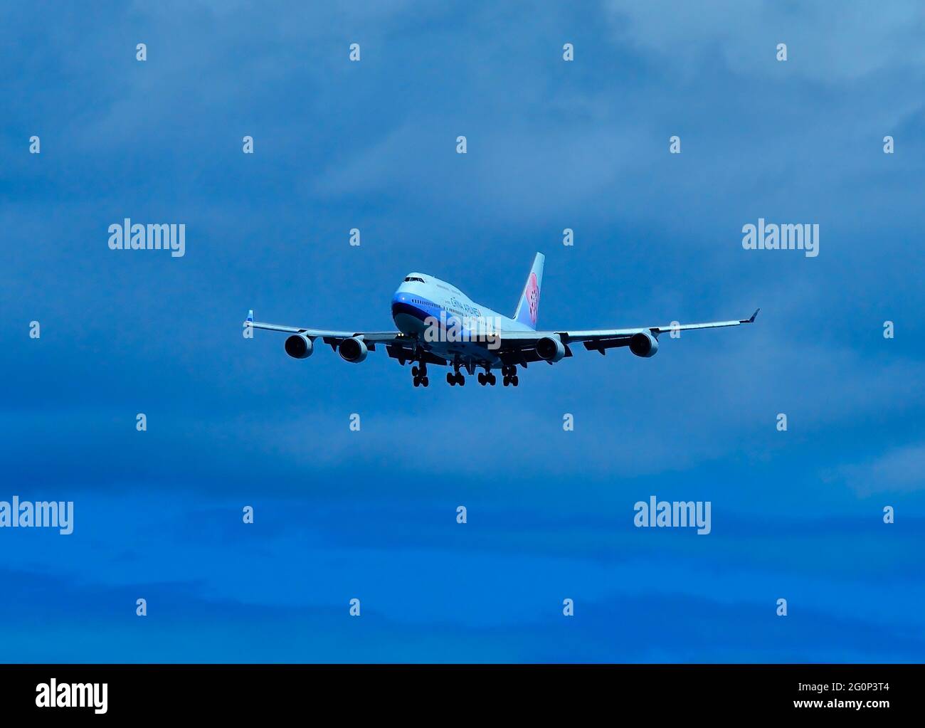 China Airlines Boeing B-747-400, B-18210, Landing at Naha Airport, Okinawa, Japan Stock Photo