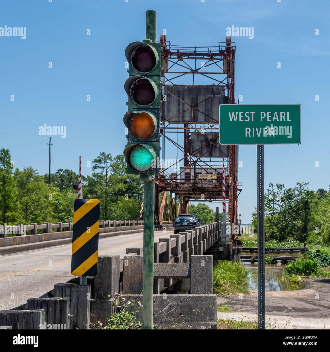 West Pearl River Bridge, built in 1933, it carries US Highway 90, Old Spanish Trail connecting New Orleans to the Mississippi Gulf Coast. Stock Photo